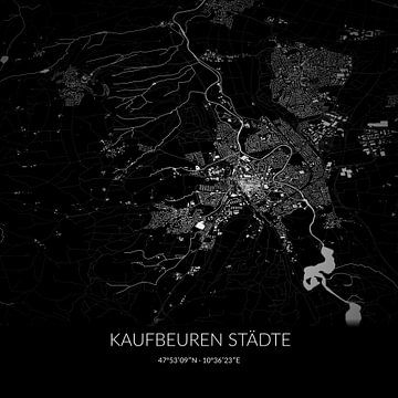 Black and white map of Kaufbeuren Städte, Bayern, Germany. by Rezona