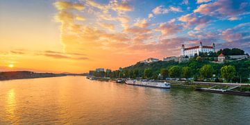 Donau en kasteel van Bratislava, Slowakije van Michael Abid