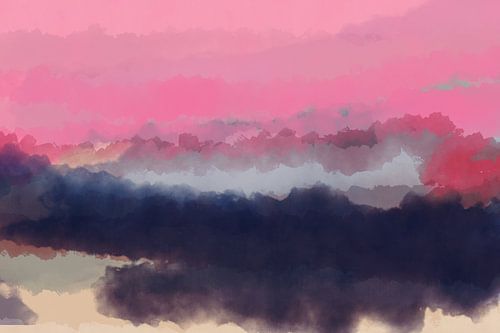 Eigentijds abstract kleurrijk landschap in roze, paars, taupe.