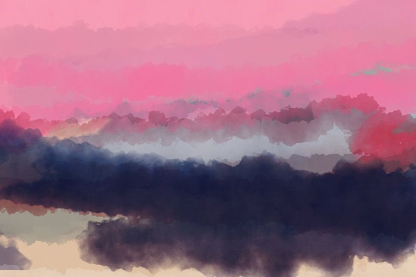 Zeitgenössische abstrakte bunte Landschaft in rosa, lila, taupe. von Dina Dankers