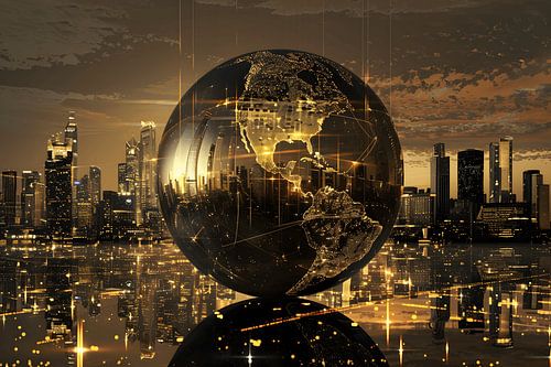 Globe terrestre avec paysage urbain