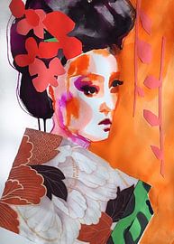 Geisha mit Blumen im Haar von Helia Tayebi Art