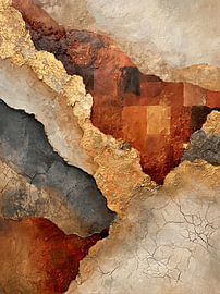 Abstracte vlakverdeling in warme natuurlijke kleuren van Lina van Oers