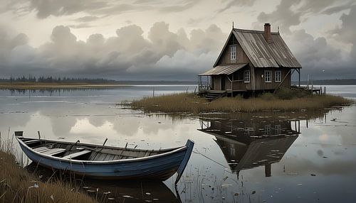 een hut met een boot