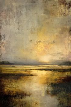 Golden Horizon - Ruhige abstrakte Malerei am Wasser