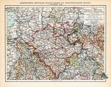 Vintage kaart Rijnprovincie, Westfalen, Hessen-Nassau, Groothertogdom Hessen Noordelijk deel van Studio Wunderkammer