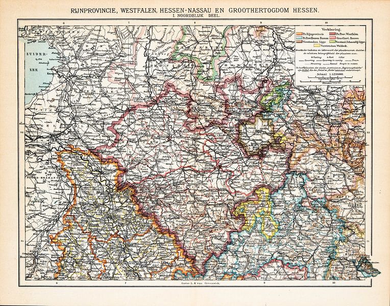 Carte d'époque Province du Rhin, Westphalie, Hesse-Nassau, Grand-Duché de Hesse Partie nord par Studio Wunderkammer