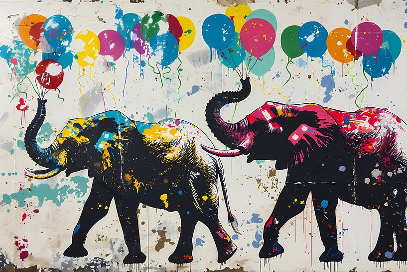 Olifanten in Feeststemming met Kleurrijke Ballonnen van Art & Soul Creations