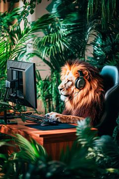 De gamerleeuw in de jungle van Poster Art Shop