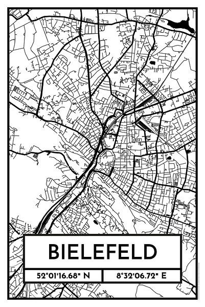 Bielefeld – City Map Design Stadtplan Karte (Retro) von ViaMapia
