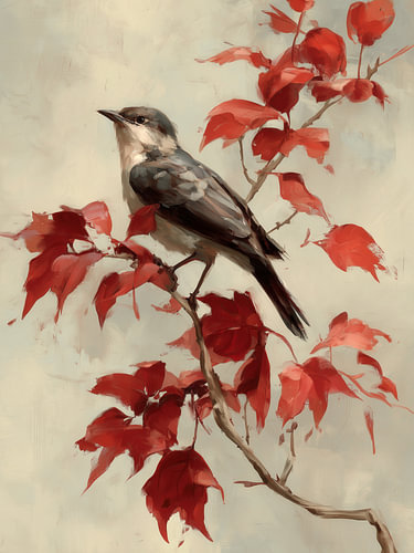 Un oiseau parmi les feuilles d'automne