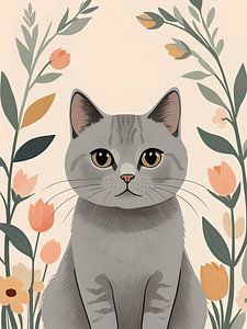 Chat parmi les fleurs
