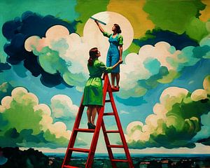 Les femmes qui font apparaître le soleil entre les nuages