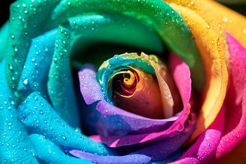 Regenboog roos close-up van Irene Lommers