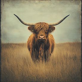 Schotse hooglander met retro textuur van Thea