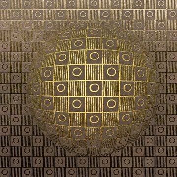 Geometrische symmetrie. Gouden dambord in Op-art stijl. van Alie Ekkelenkamp