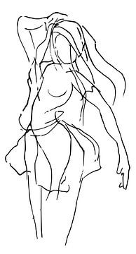 Pen drawing of dancing woman by Emiel de Lange