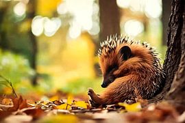 Rustende egel tussen herfstbladeren van Imperial Art House