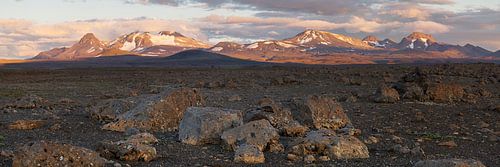 Panorama - Dark stone landscape mountain range in evening light