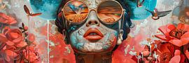 Hip elegant and cool portrait of a woman as digital art panorama