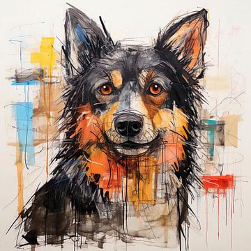 Hond sketch schilderij van PixelPrestige