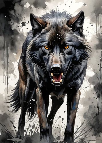 Zwarte wolf aquarel 2