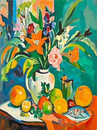 Stilleben mit Orangen und Zitronen im Stil von Henri Matisse