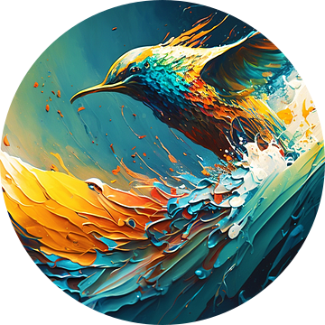 Kleurrijk abstract schilderij: De vogelvlucht naar vrijheid van Surreal Media