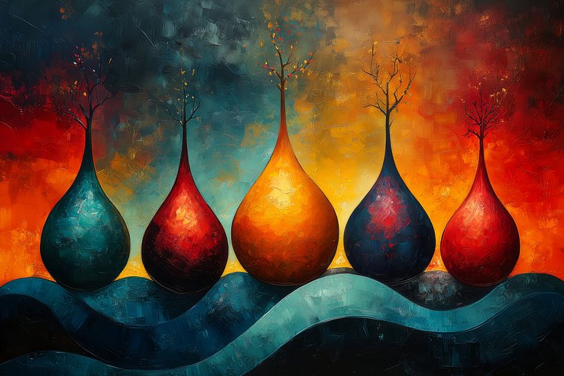 Colourful Harmony - Abstract Vase Shapes by Eva Lee