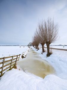 Schnee bedeckt die Polderlandschaft bei Noordeloos im Winter