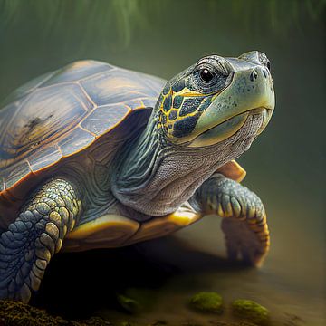 Portrait einer Schildkröte im Wasser Illustration von Animaflora PicsStock