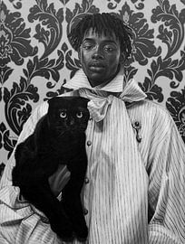 L'homme élégant et le chat noir sur Damilare Jamiu
