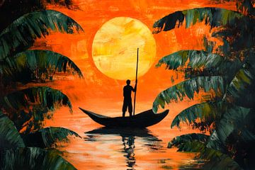 Sunset boat by Poster Art Shop