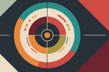 Concentrische compositie in retrokleuren – geometrische balans van Mixed media vector arts