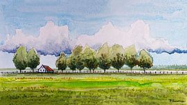 Het Groninger Landschap | Farmhouse in Westerwolde | Watercolour painting by WatercolorWall