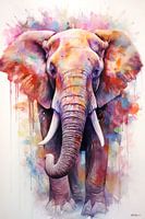 Abstract colour watercolour of an elephant.