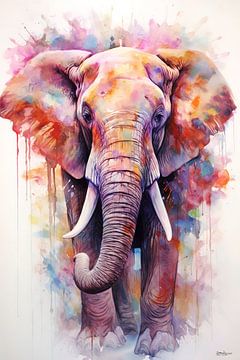 abstract kleurig aquarel van een olifant. van Gelissen Artworks