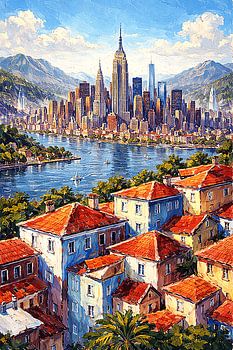 Blick auf New York City im Inselstil
