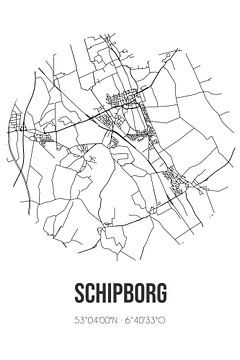 Schipborg (Drenthe) | Carte | Noir et Blanc sur Rezona