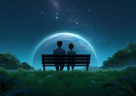 Homme solitaire sur un banc observant les oiseaux Art noir et blanc sur BINEDITS