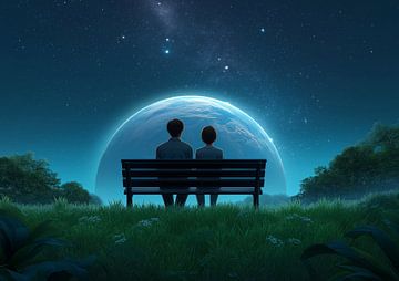 Homme solitaire sur un banc observant les oiseaux Art noir et blanc sur BINEDITS