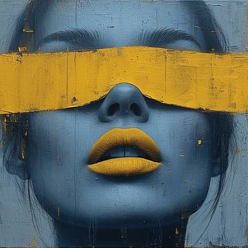 Portret Geel Blauw | Bold Silence van Kunst Kriebels