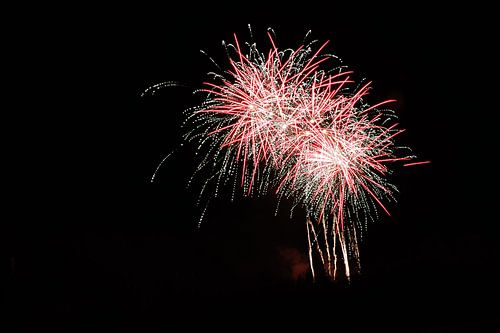 Rood wit vuurwerk op zwarte achtergrond