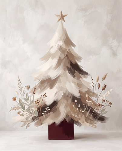 Eleganter, abstrakter Weihnachtsbaum mit zarten Pflanzenmotiven