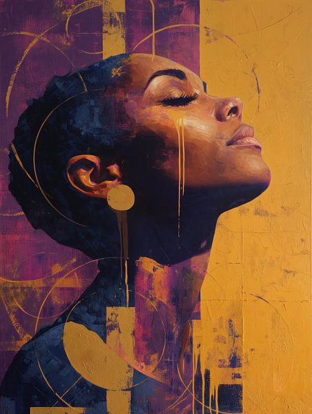 Urban Soul - Abstract woman in gold and purple with street art S by MArt