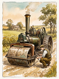 een ombouwbare stoomtractiemotor die is uitgerust met een rolhulpstuk van Dedy Ajad Setiawan
