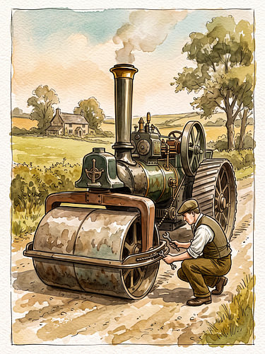 a convertible steam traction engine that has been fitted with a roller attachment