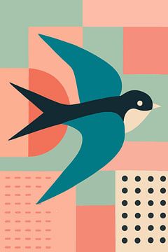 Illustration géométrique de l'hirondelle. sur Galerie Hoppenbrouwers