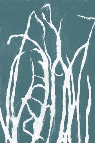 Art botanique moderne. Herbe blanche sur bleu sarcelle