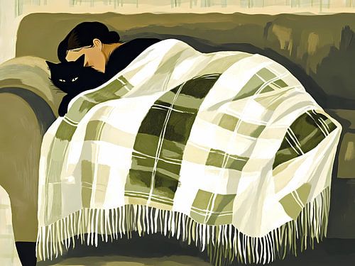 Cozy Evening with a Black Cat